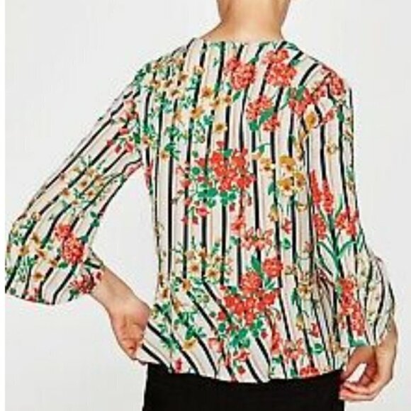 ZARA Multi color Blouse cache Flowers Wrap Striped - Picture 5 of 12